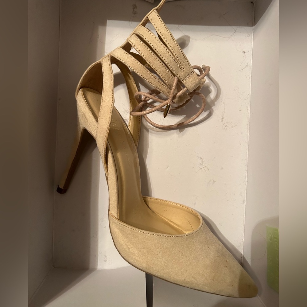 Beige Suede Lace Up Heels